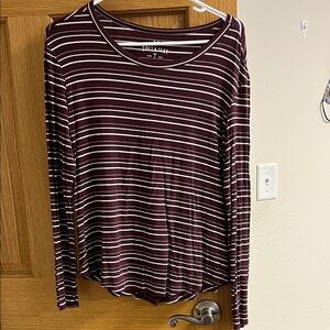 American Eagle Outfitters Maroon and White Striped Long Sleeve Tee